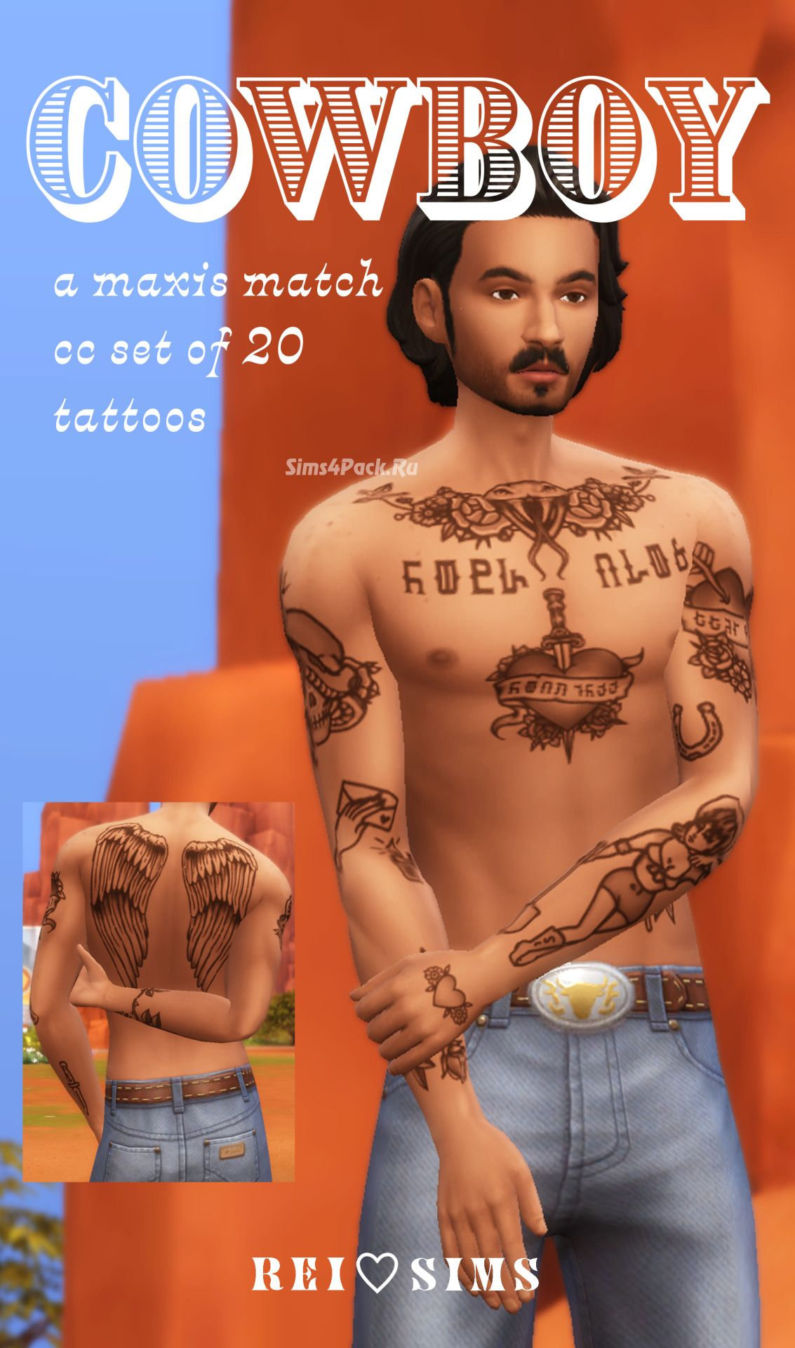 Тату сет для симов "COWBOY"