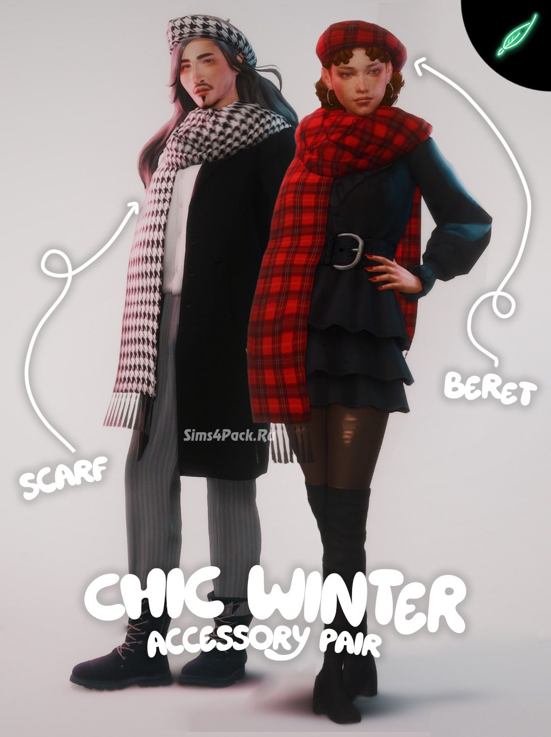 Шарф и берет для симов и симочек "chic winter scarf + beret!"