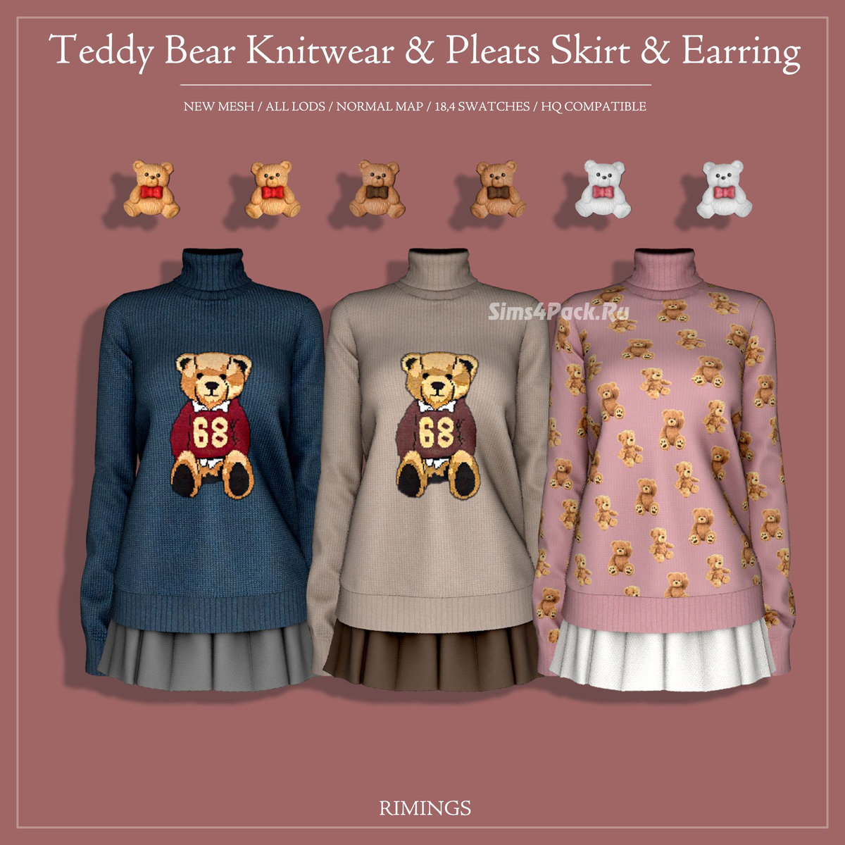 Наряд с сережками "Teddy Bear Knitwear & Pleats Skirt & Earring"