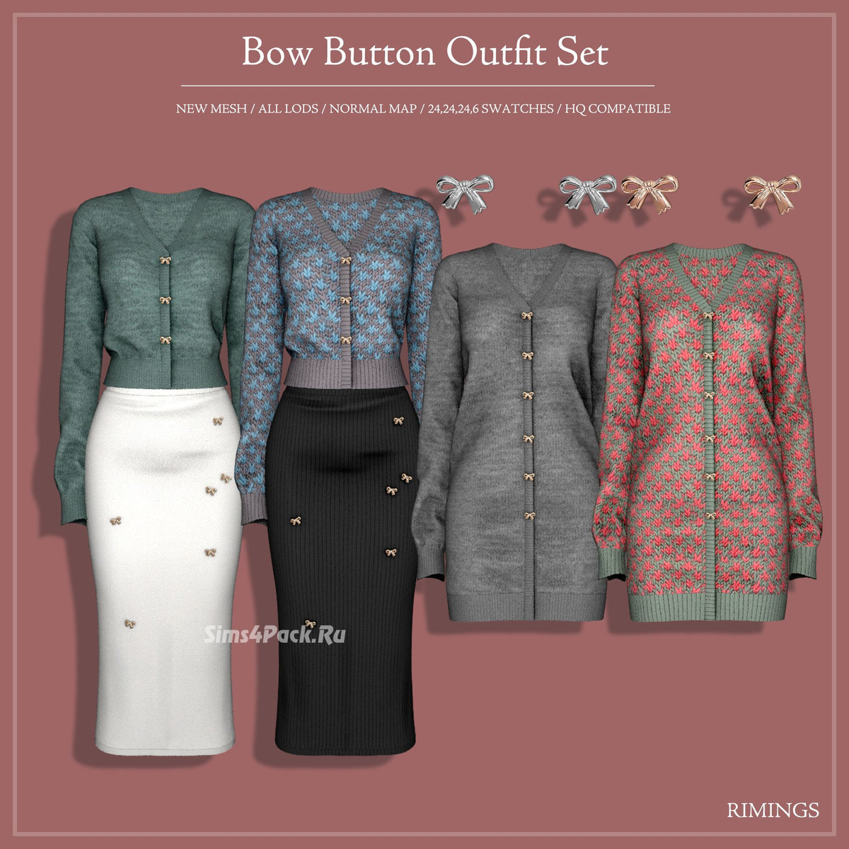 Сет с бантиками для симочек "Bow Button Outfit Set"
