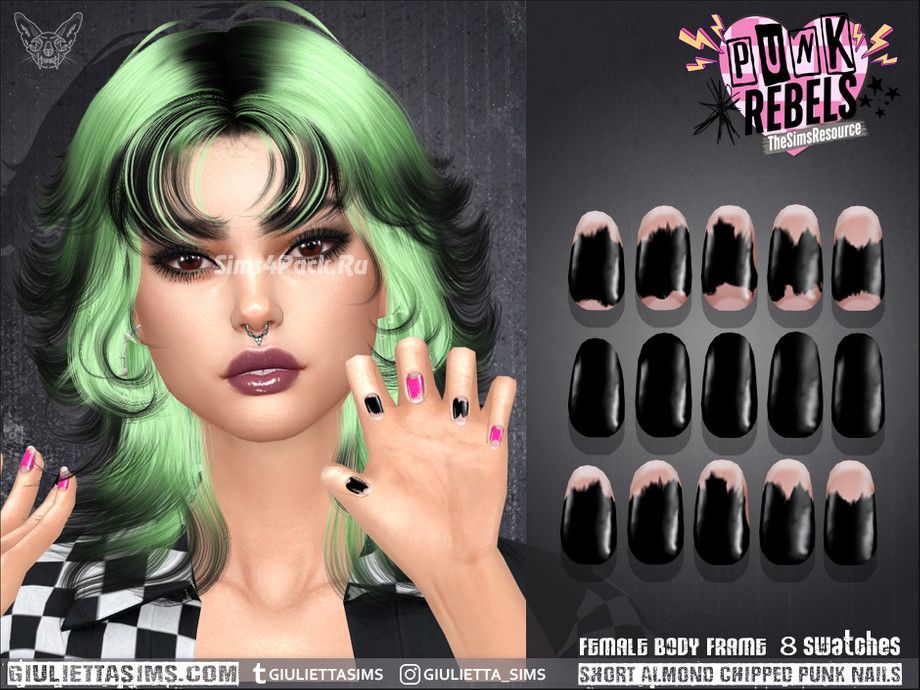 Маникюр для симочек "Punk Rebels - Short Almond Chipped Punk Nails"