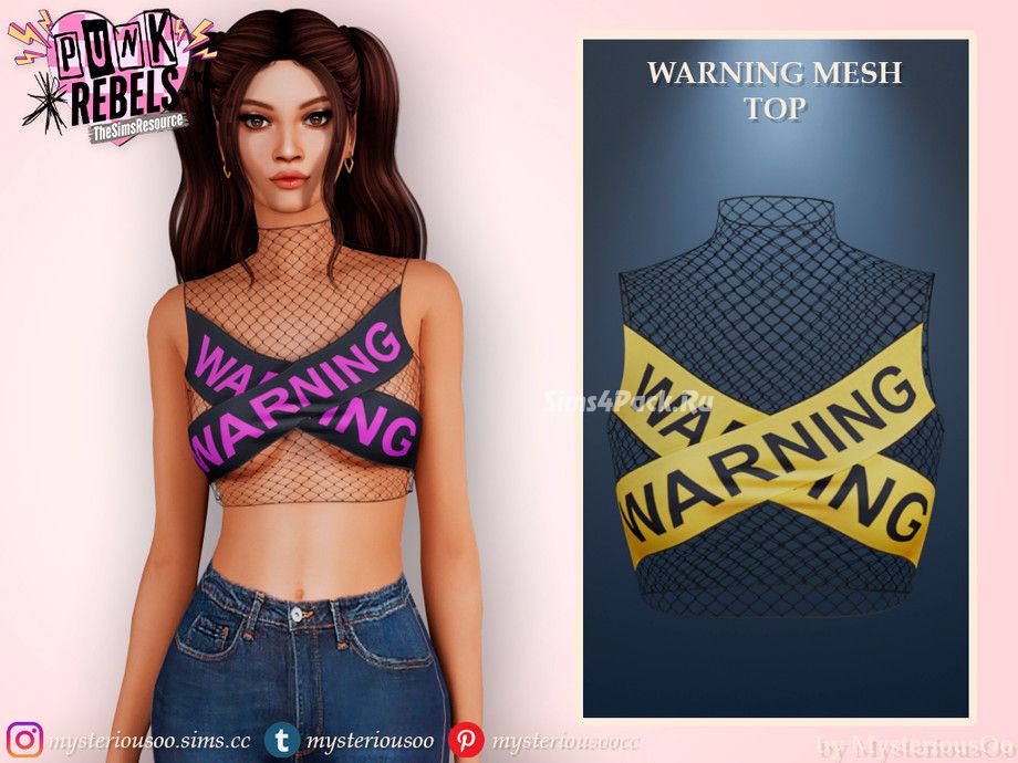 Топ для симочек "Punk Rebels - Warning mesh top"