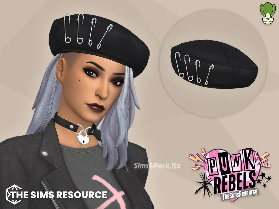 Берет для симочек и симов "Safety Pin Leather Beret"