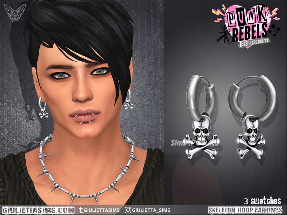 Серьги для симов и симочек "Punk Rebels - Skeleton Hoop Earrings"