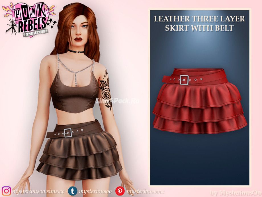 Кожаный комплект для симочек "Punk Rebels - Leather three layer skirt with belt & top"