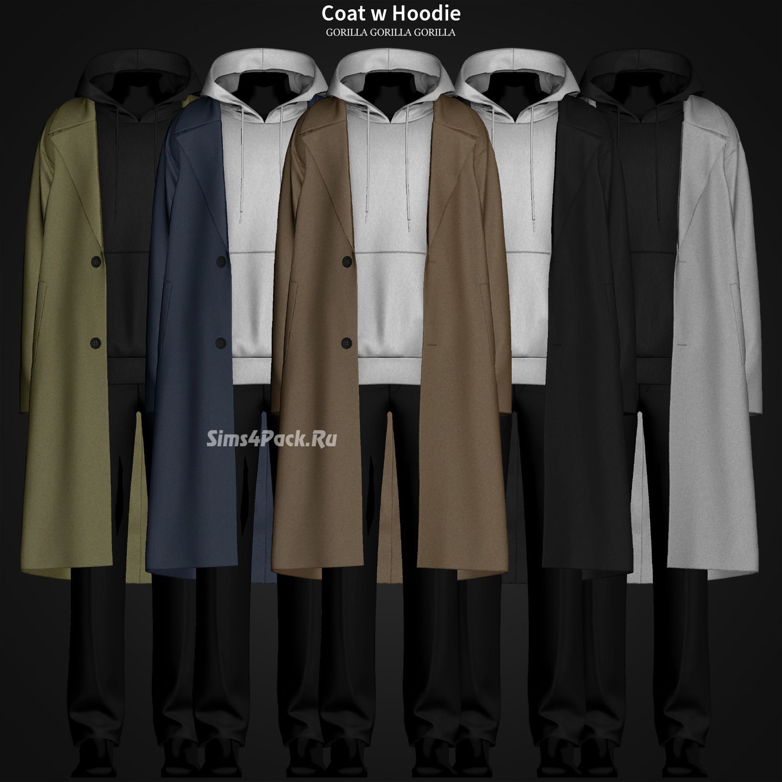 Пальто и худи для симов "Coat w Hoodie"