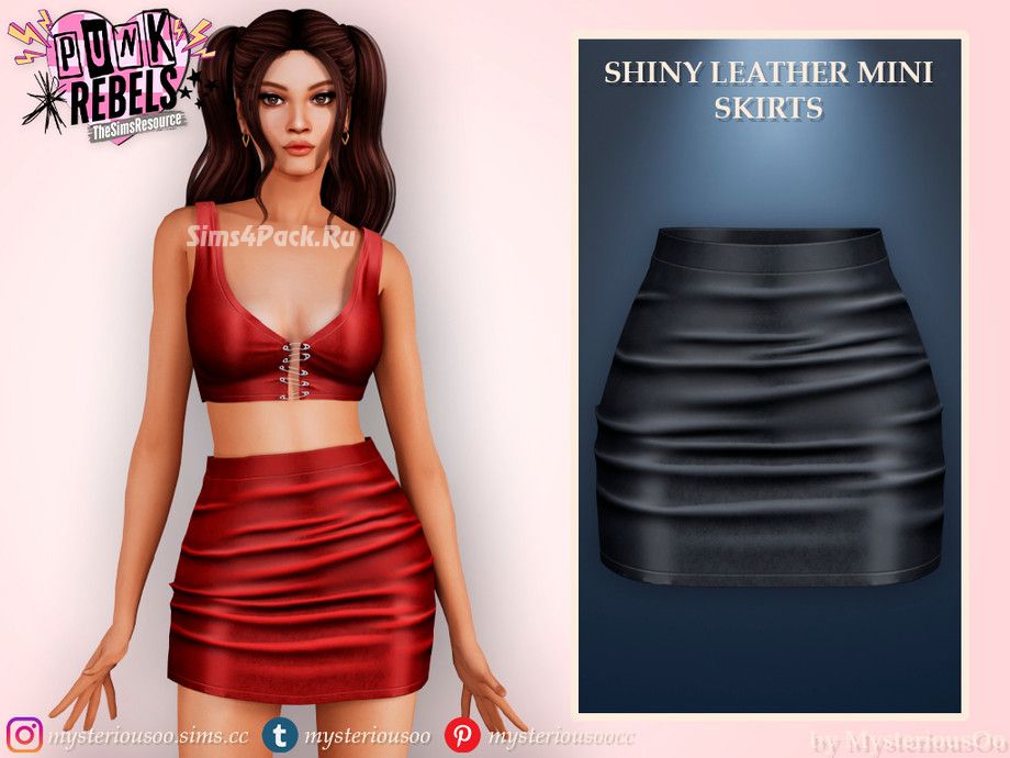 Наряд для симочек "Punk Rebels - Shiny leather mini skirt & Leather top with pins"