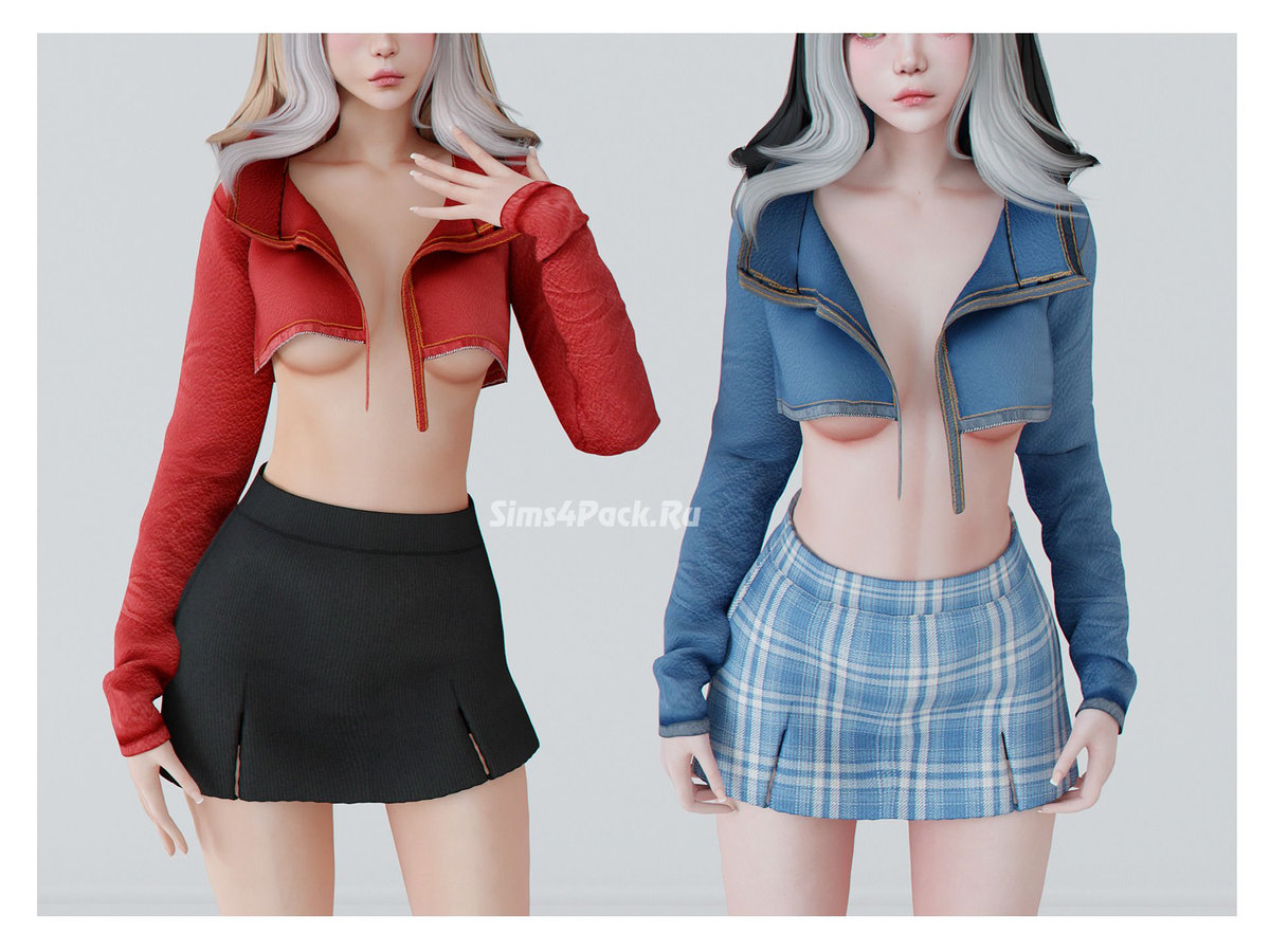 Комплект одежды для симочек "Mirror skirt & Jacket leather moonlight"