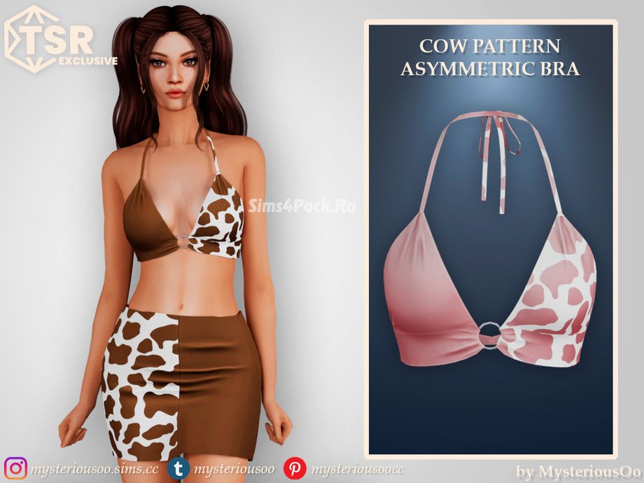Топ и юбка для симочек "Cow pattern asymmetric bra & skirt"