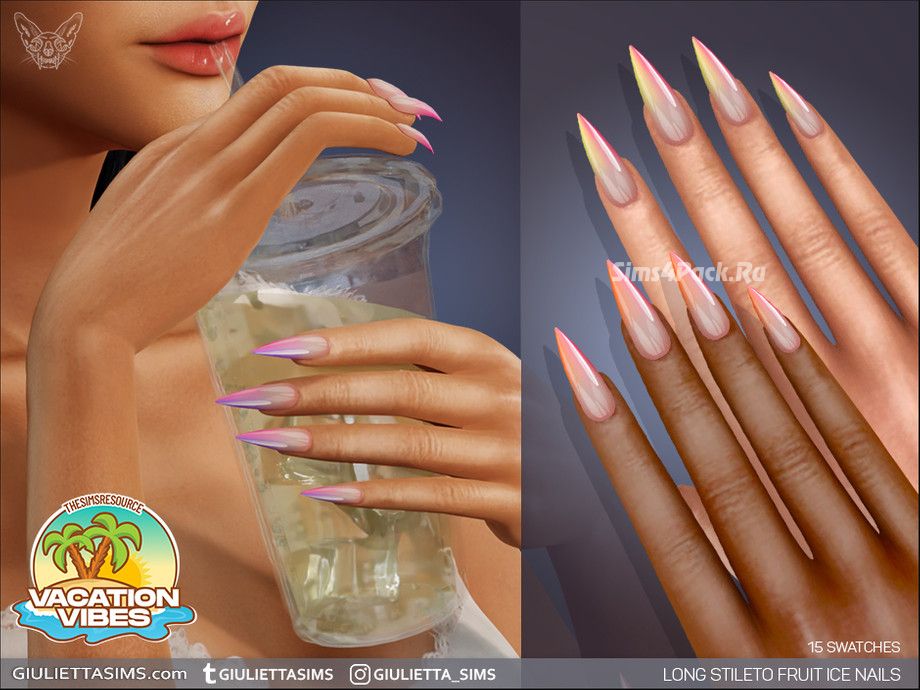 Маникюр для симочек "Vacation Vibes - Long Stiletto Fruit Ice Nails"