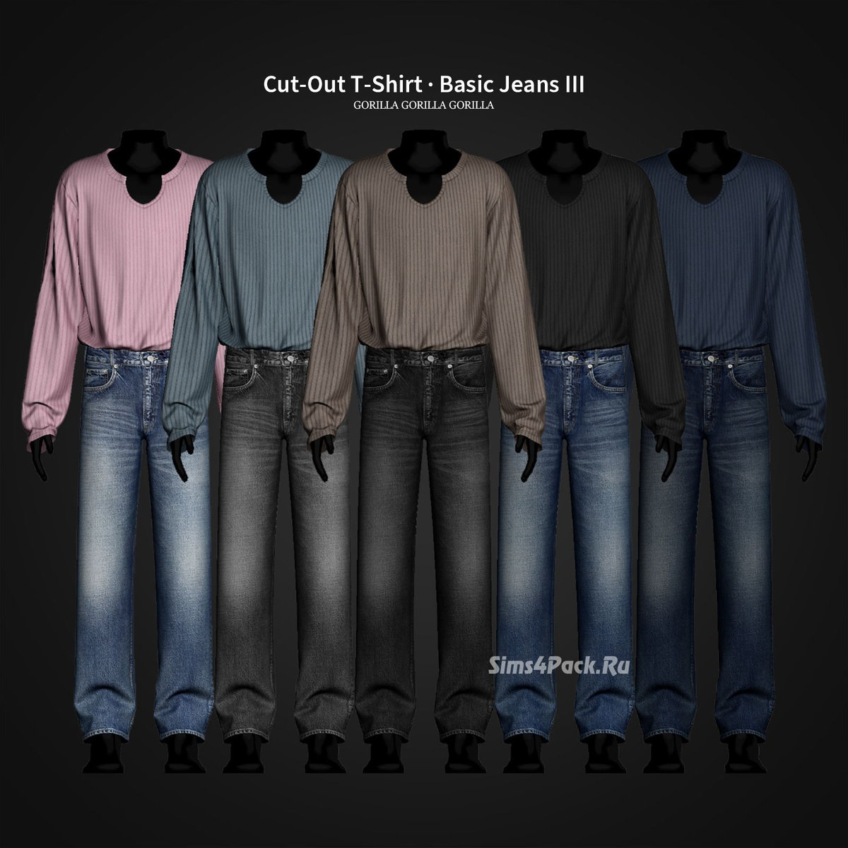 Комплект одежды для симов "Cut-Out T-Shirt & Basic Jeans III"