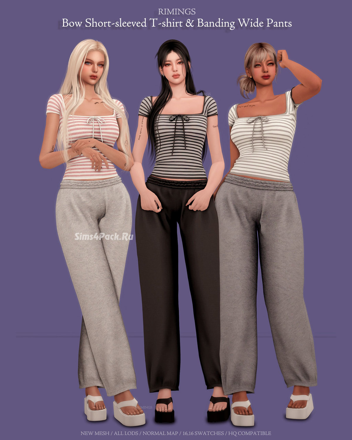 Комплект домашней одежды для симочек "Bow Short-sleeved T-shirt & Banding Wide Pants"