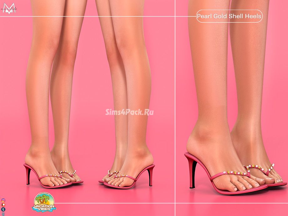 Мюли для симочек "Pearl Gold Shell Heels S622"