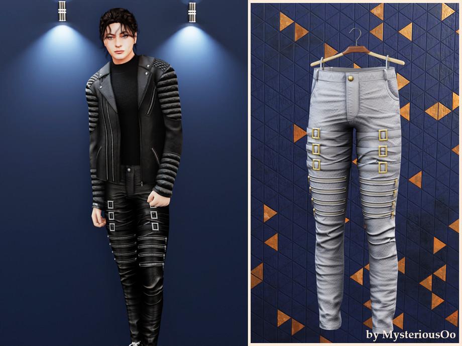 Брюки для мужчин, женщин и детей "Leather pants with belts and zippers"