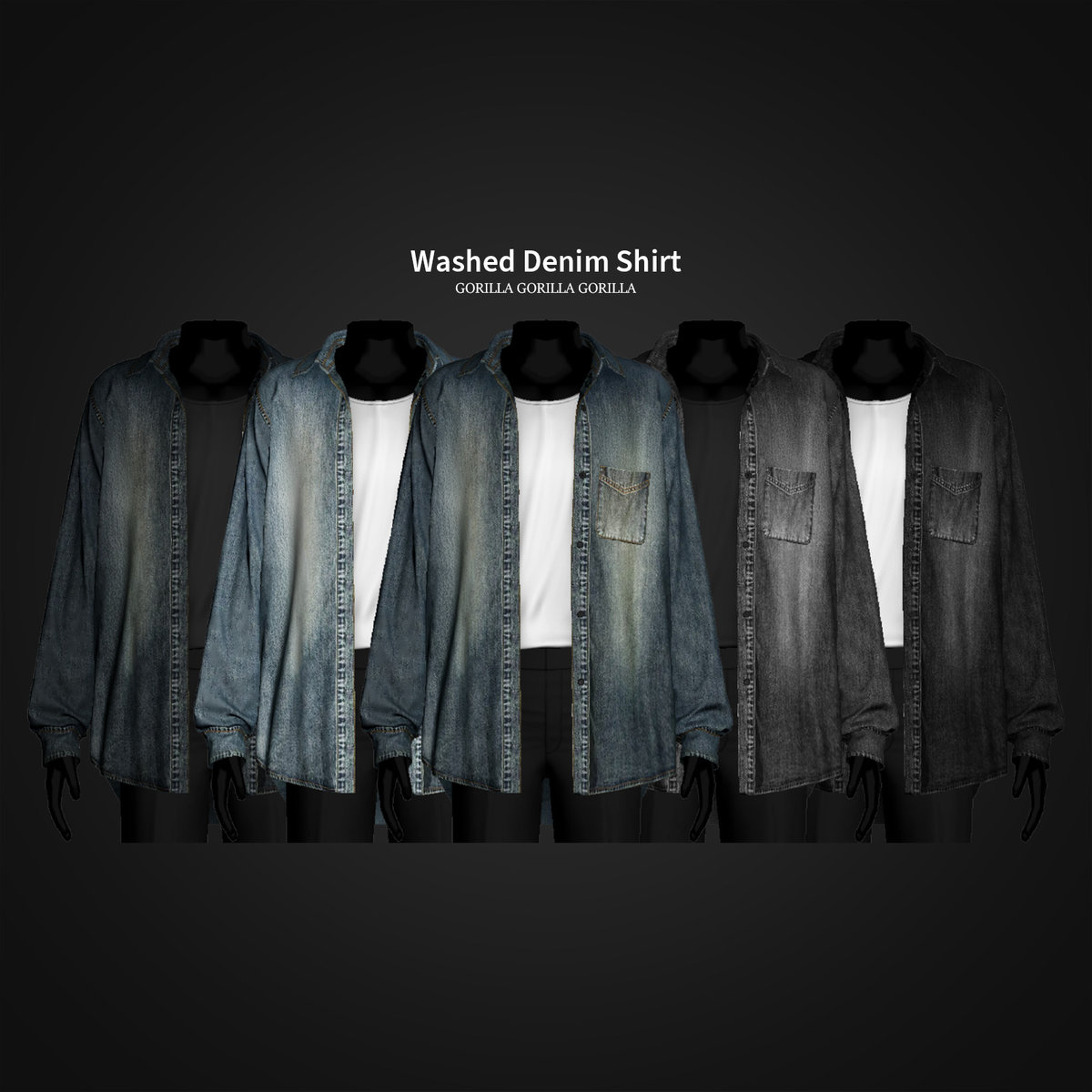 Джинсовая рубашка с топом для симов "Washed Denim Shirt"