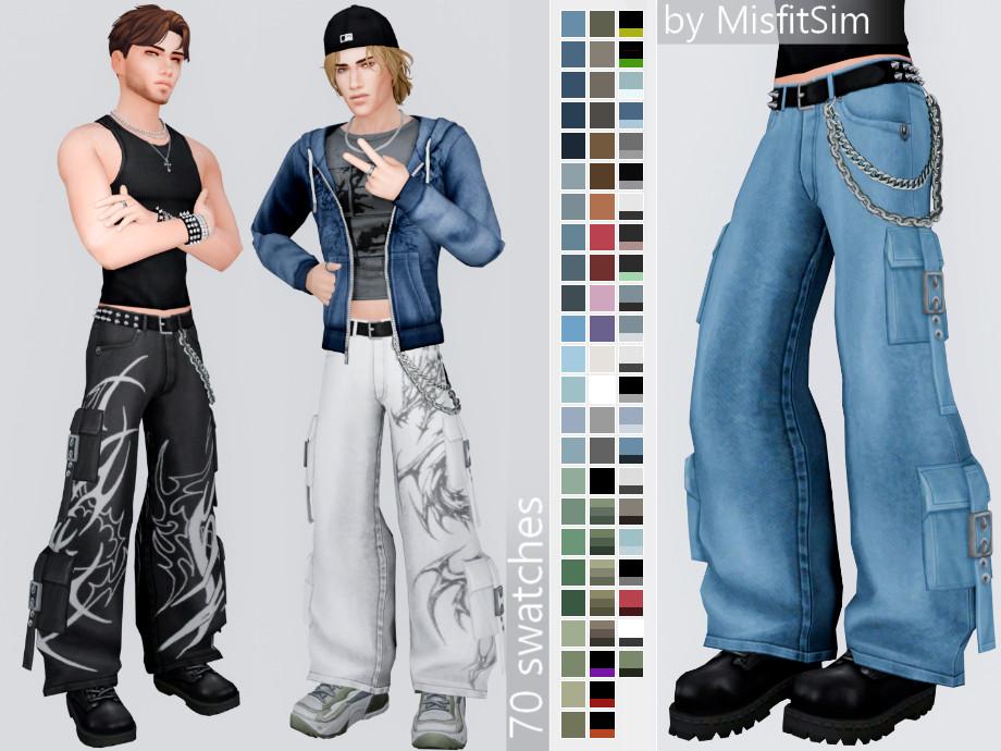 Джинсы для симов и симочек "Thrashed Baggy Chain Jeans"