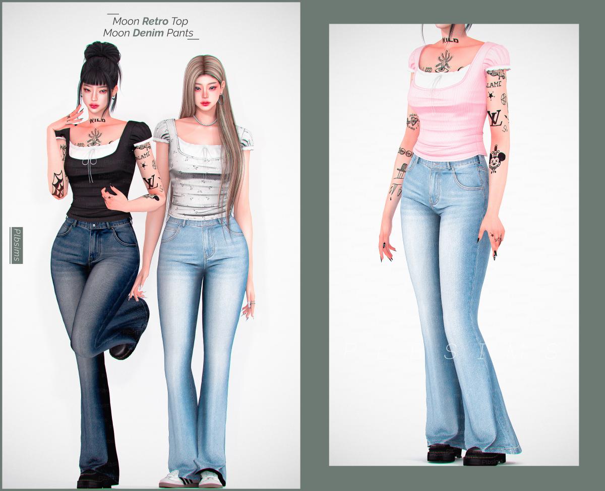 Футболка и джинсы для симочек "Moon Retro Top & Denim Pants"