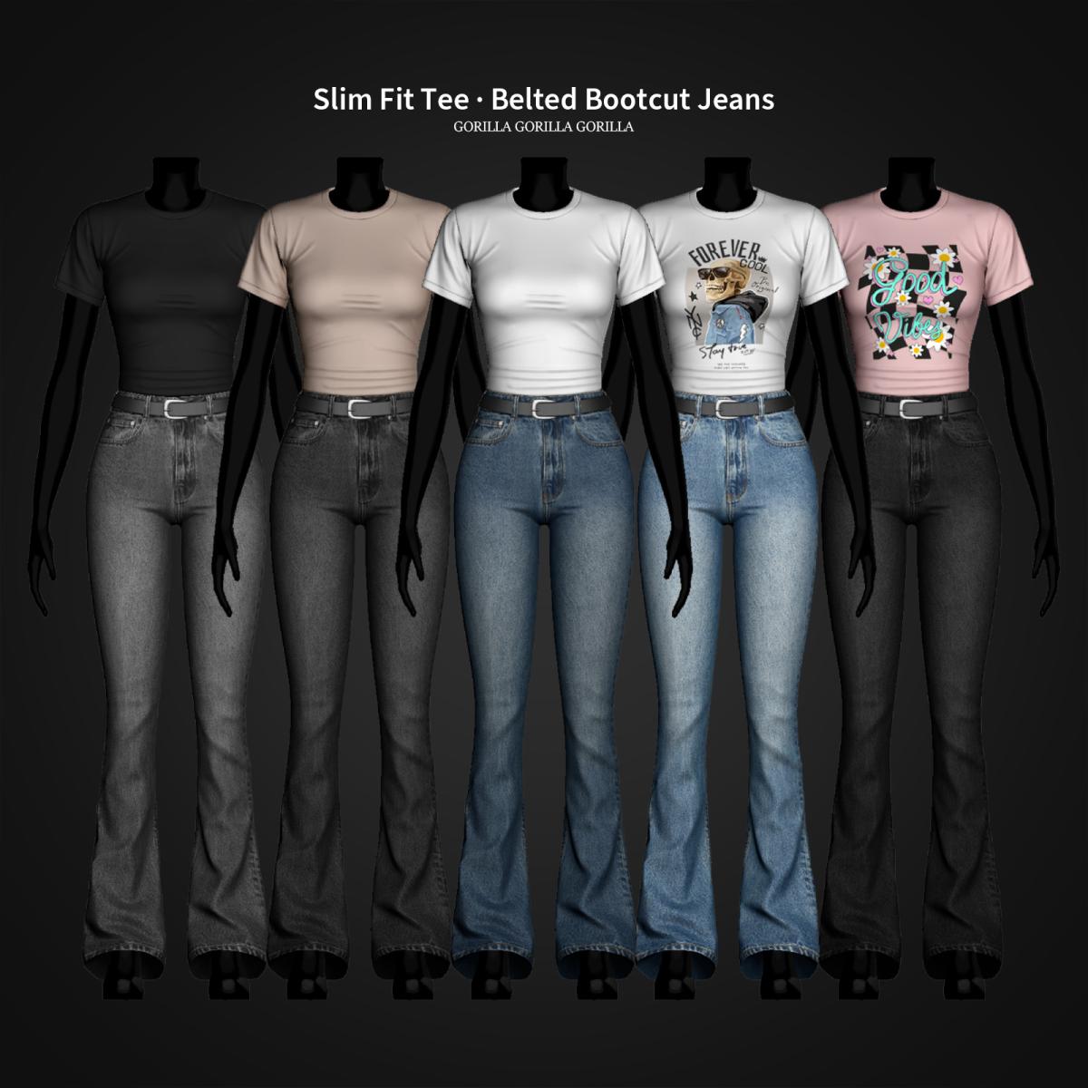 Футболка и джинсы для симочек "Slim Fit Tee & Belted Bootcut Jeans"