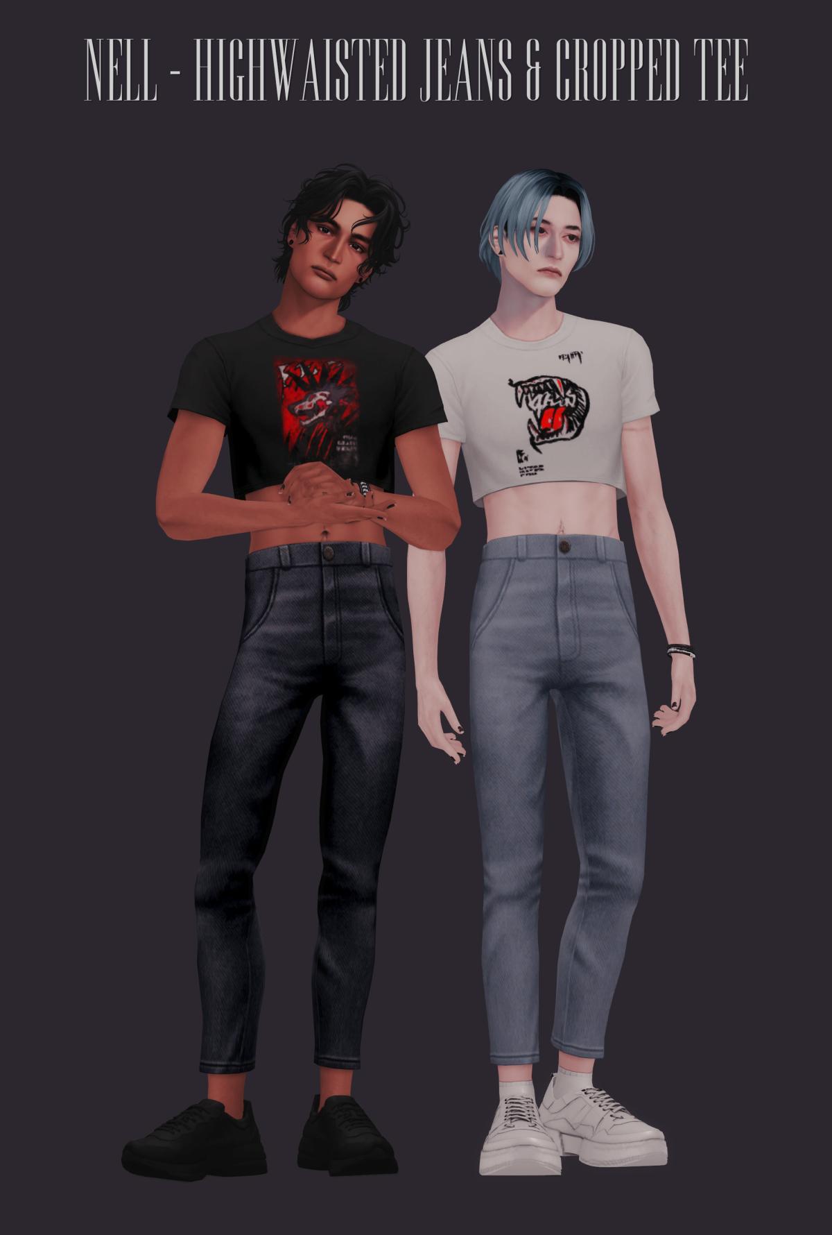 Футболка и джинсы для симов "Highwaisted Jeans & Cropped Tee"