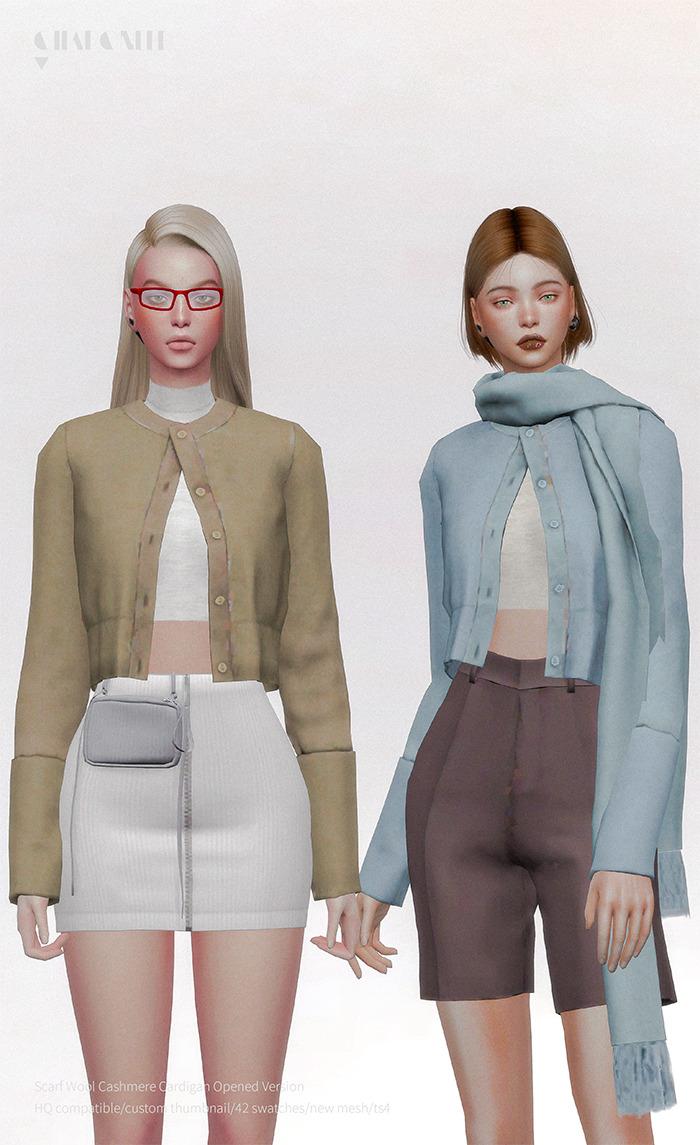 Кардиган с шарфиком для симочек "Scarf Wool Cashmere Cardigan Opened Version"