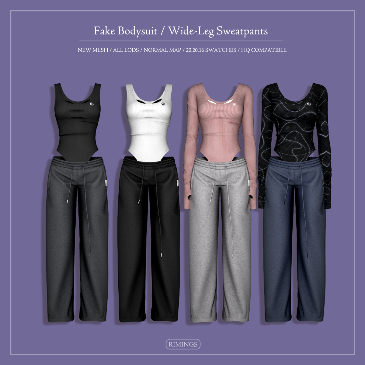 Комфортный сет для симочек "Fake Bodysuit and Wide-Leg Sweatpants"