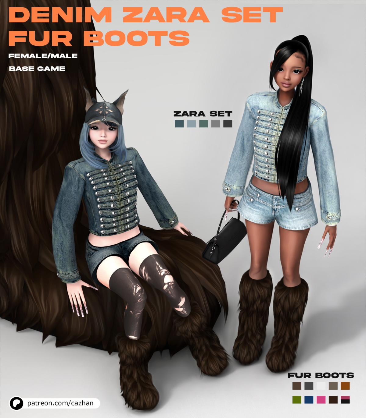 Комплект для симочек "denim zara set & fur boots"