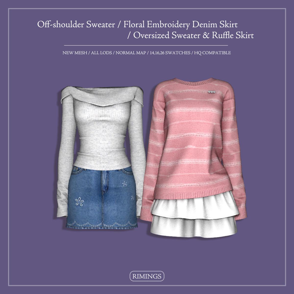 Комплект для симочек "Sweater, Denim Skirt, Oversized Sweater & Ruffle Skirt"