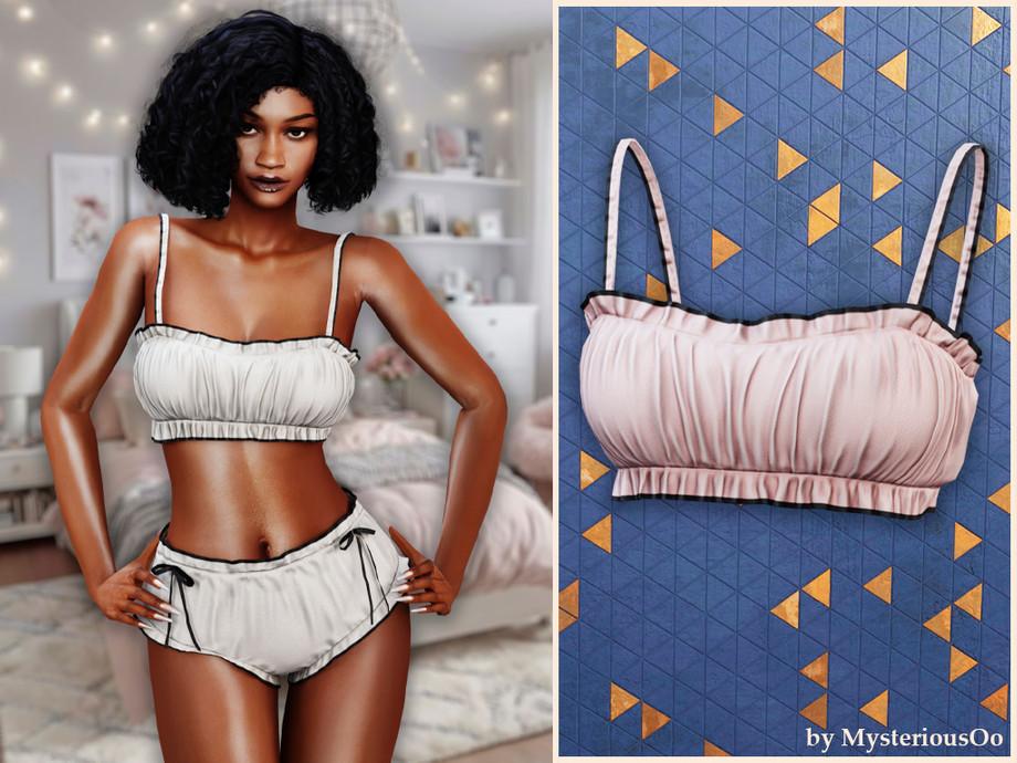 Комплект нижнего белья "Ruched trim crop top & Frill lounge shorts"