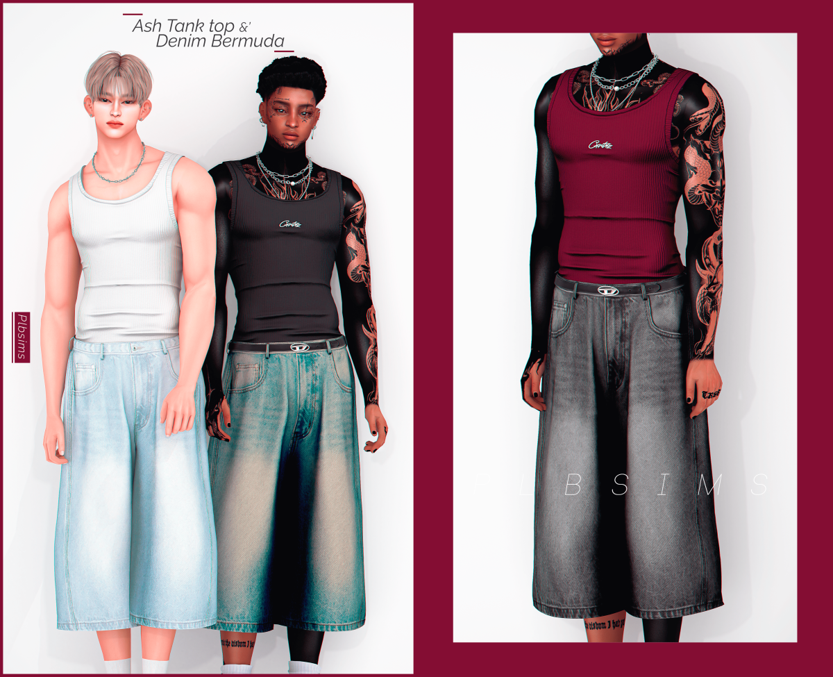 Комплект одежды для симов "Ash Fit-In Tank Top & Denim Bermuda"