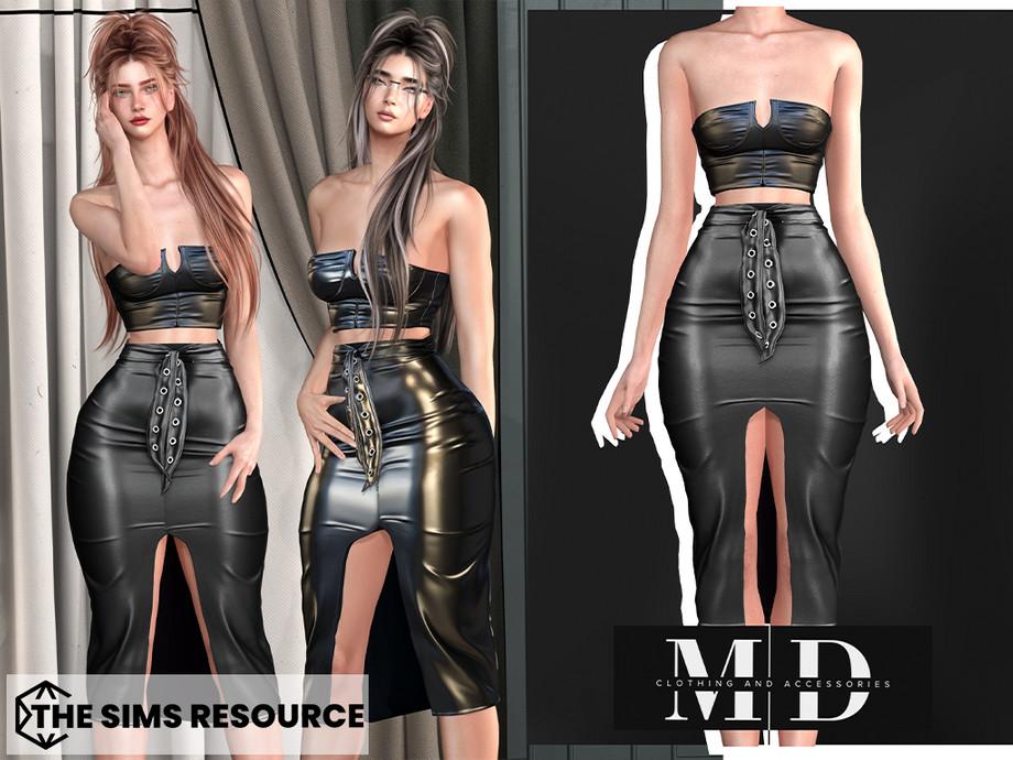 Кожаный комплект "Sasha leather top and skirt set"