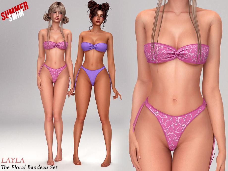Купальник для симочек "Floral strapless bandeau with high-hip bottoms bikini"