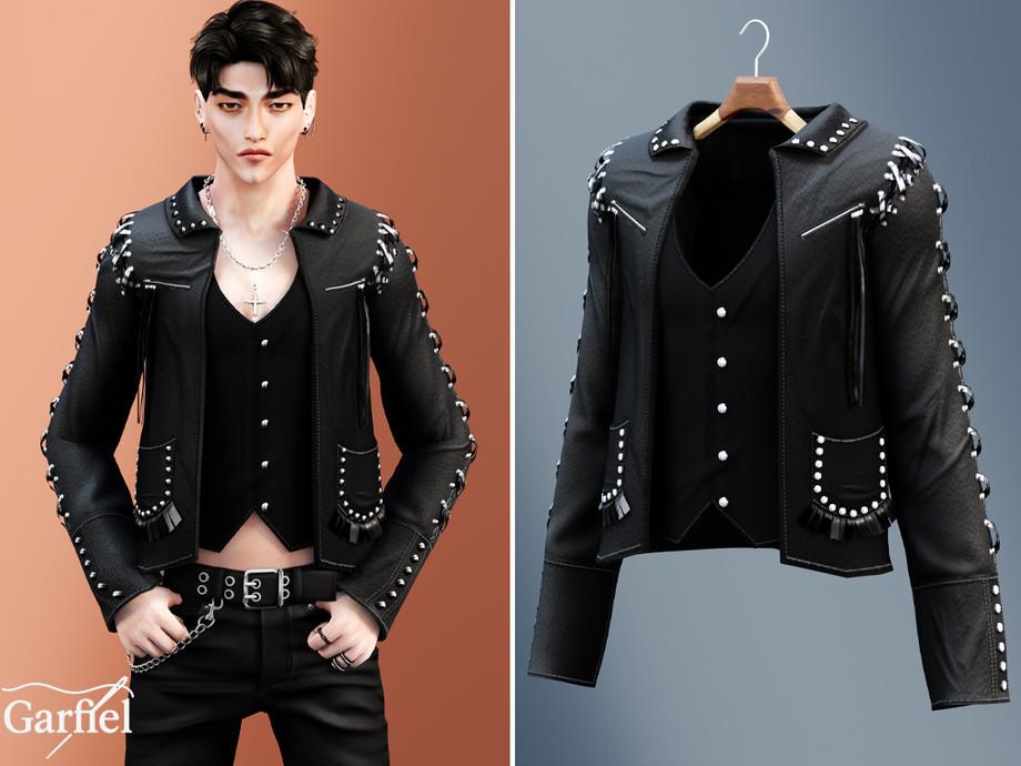 Куртка с жилетом для мужчин и детей "Studded leather jacket with layered vest"