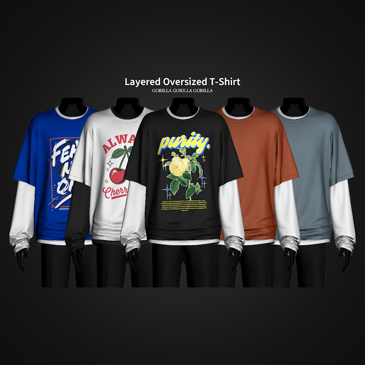 Лонг с футболкой для симов "Layered Oversized T-Shirt"