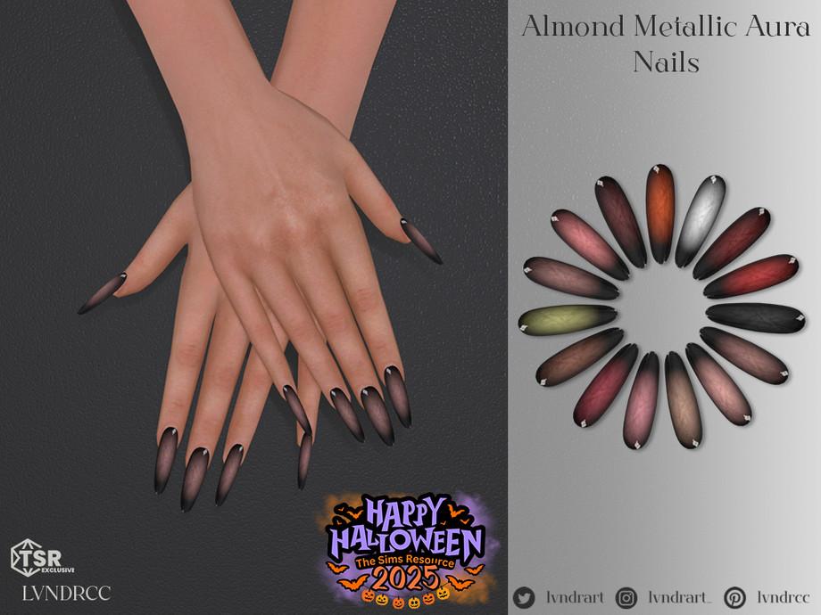 Маникюр для симочек "Halloween 2025 Almond metallic Aura Nails"