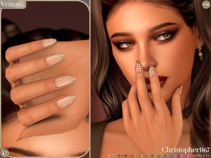 Маникюр "Venom Nails - Almond Shaped Glitter Spiderweb Nails"