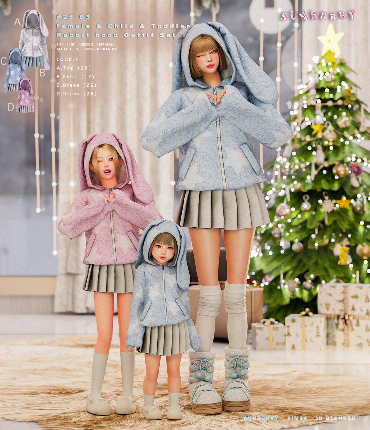 Милый комплект для женщин, девочек и малышек "Female & Child & Toddler Rabbit hood Outfit Set"