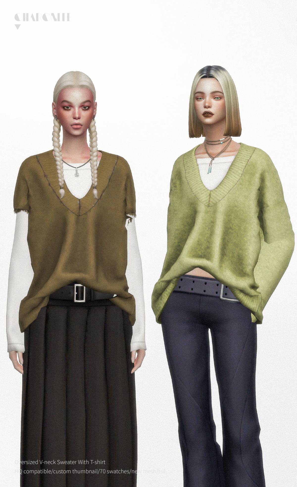 Многослойный верх для симочек "Oversized V-neck Sweater With T-shirt"