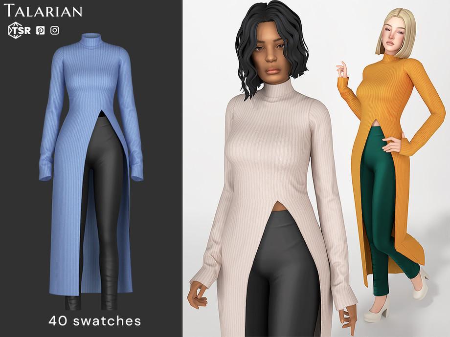 Наряд для симочек "Abby Long Split Sweater with Leather Leggings"