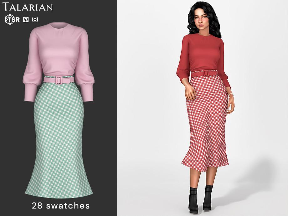 Наряд для симочек "Angie Blouse And Midi Gingham Skirt Outfit"