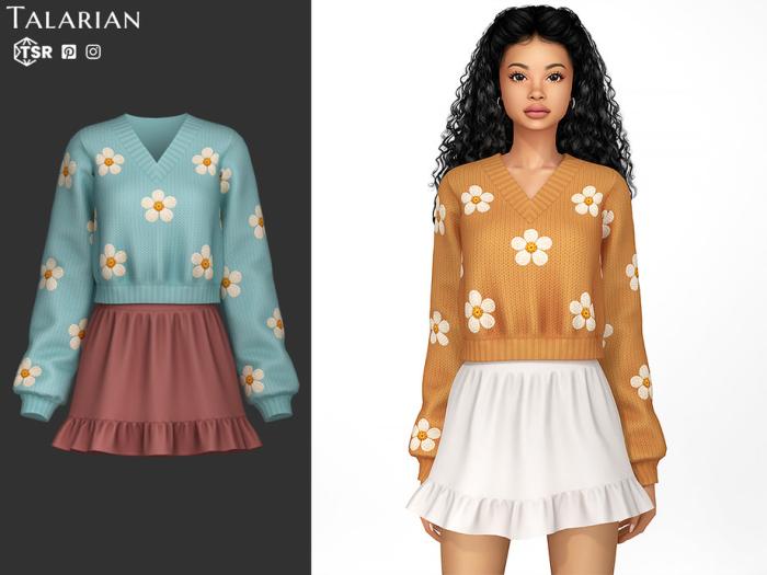 Наряд для симочек "Belen Outfit With Floral Sweater And Ruffle Skirt"