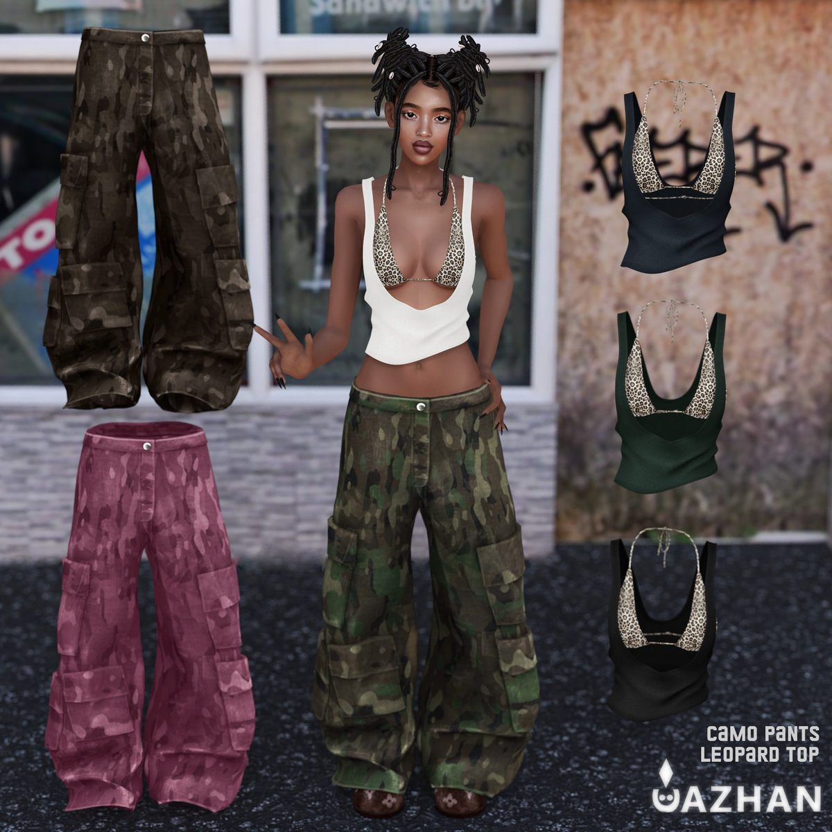 Наряд для симочек "CAMO PANTS & LEOPARD TOP"