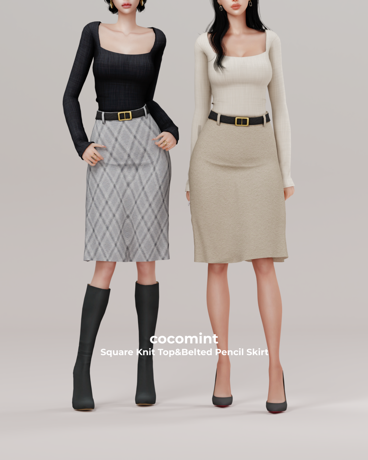 Строгий наряд для симочки "Square Knit Top&Belted Pencil Skirt"