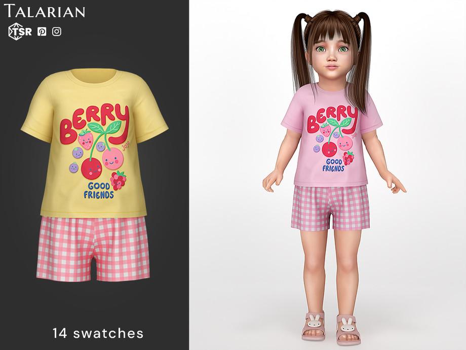 Наряд для тоддлеров "Adaline T-Shirt and Gingham Shorts Outfit Berry Friends"