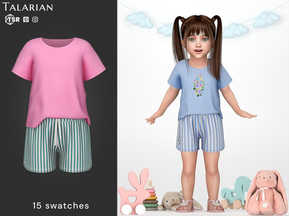 Наряд для тоддлеров "Kylie Floral Print Tee Striped Shorts Outfit"