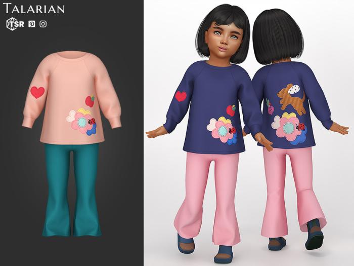 Наряд для тоддлеров "Lila Outfit With Floral Sweatshirt And Flared Pants"