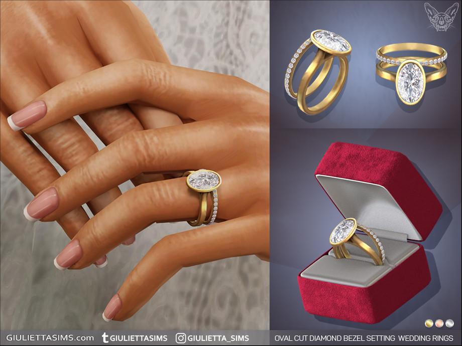 Обручальные кольца "Oval Cut Diamond Bezel Setting Engagement And Wedding Rings Set"