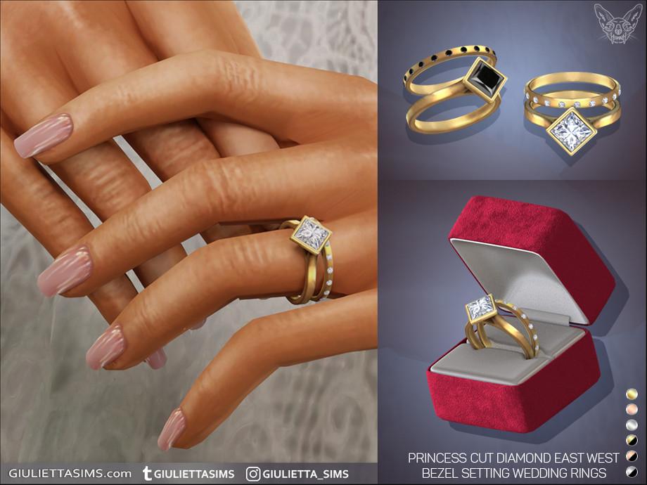 Обручальные кольца "Princess Cut Diamond East West Bezel Setting Engagement And Wedding Rings"