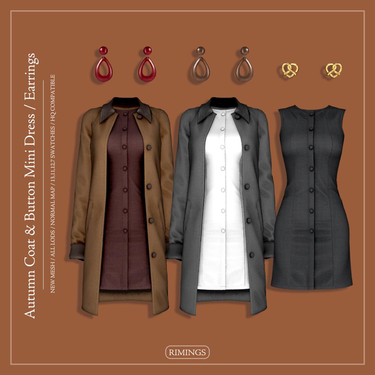 Осенний сет для симочек "Autumn Coat & Button Mini Dress / Earring"
