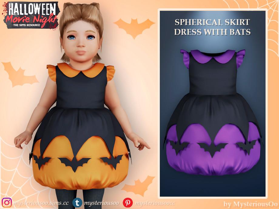 Платье для малышек "Halloween Movie Night - Spherical skirt dress with bats"
