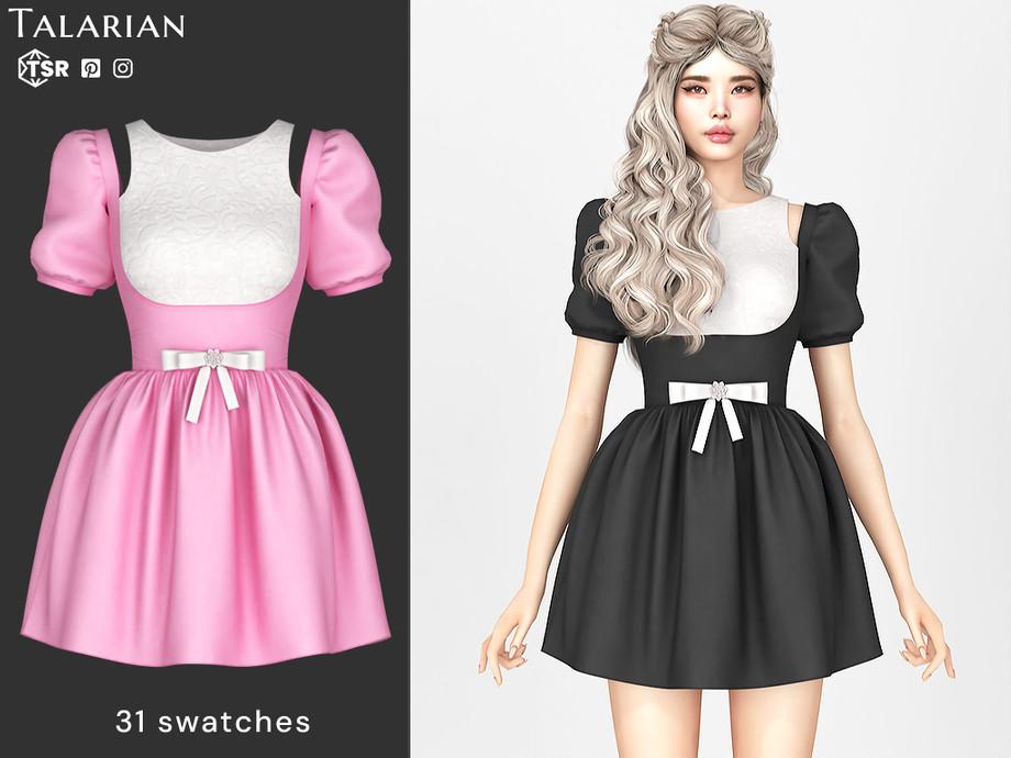 Платье для симочек "Clover Dress Puff Sleeve Bow Waist"
